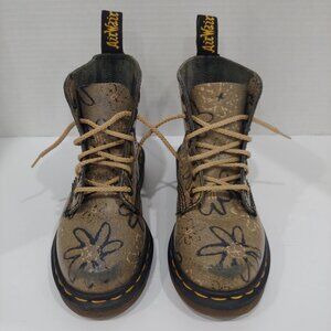 DR. MARTENS VINTAGE 90s Floral Lace Up Genuine Leather Kids Boots Size 1